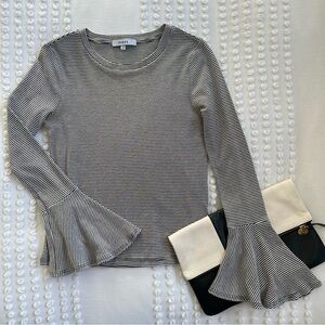 Anthropologie RO & DE Striped Bell Flare Long Sleeve Tee Shirt Black and White